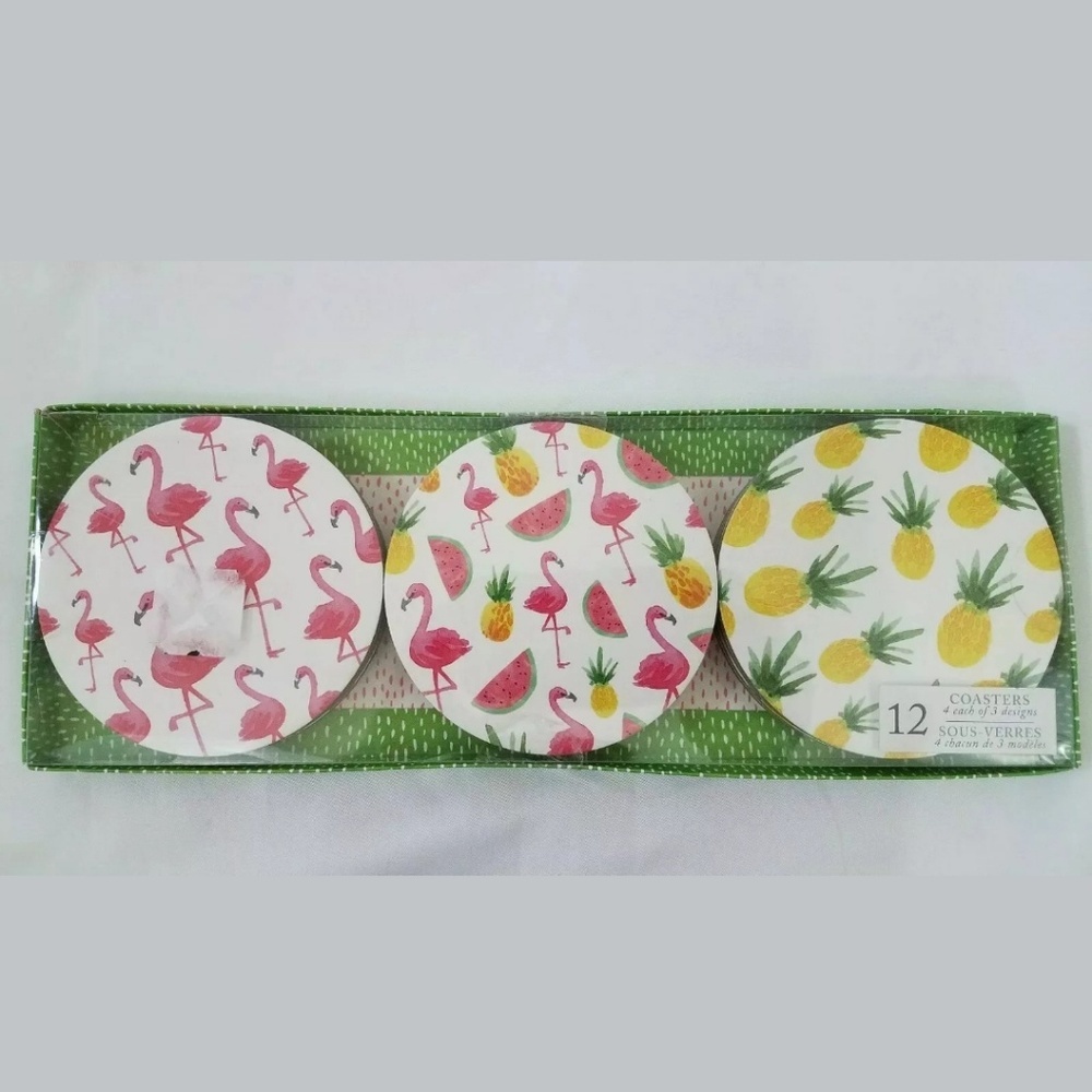 Molly and Rex Flamingo Pineapple Luau Coasters 12 New